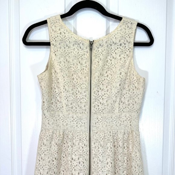 Loft Ivory Lace Sleeveless Dress Lined Eyelet Dress - Picture 6 of 8
